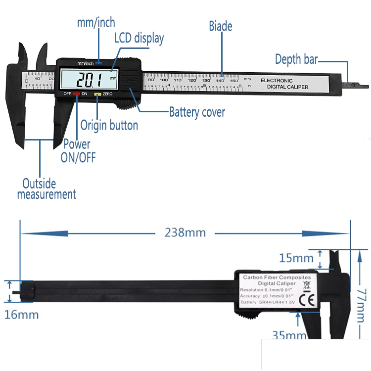 Calibrador Digital SPI, en Fibra de Vidrio - 150 mm - BIOWEB® Colombia