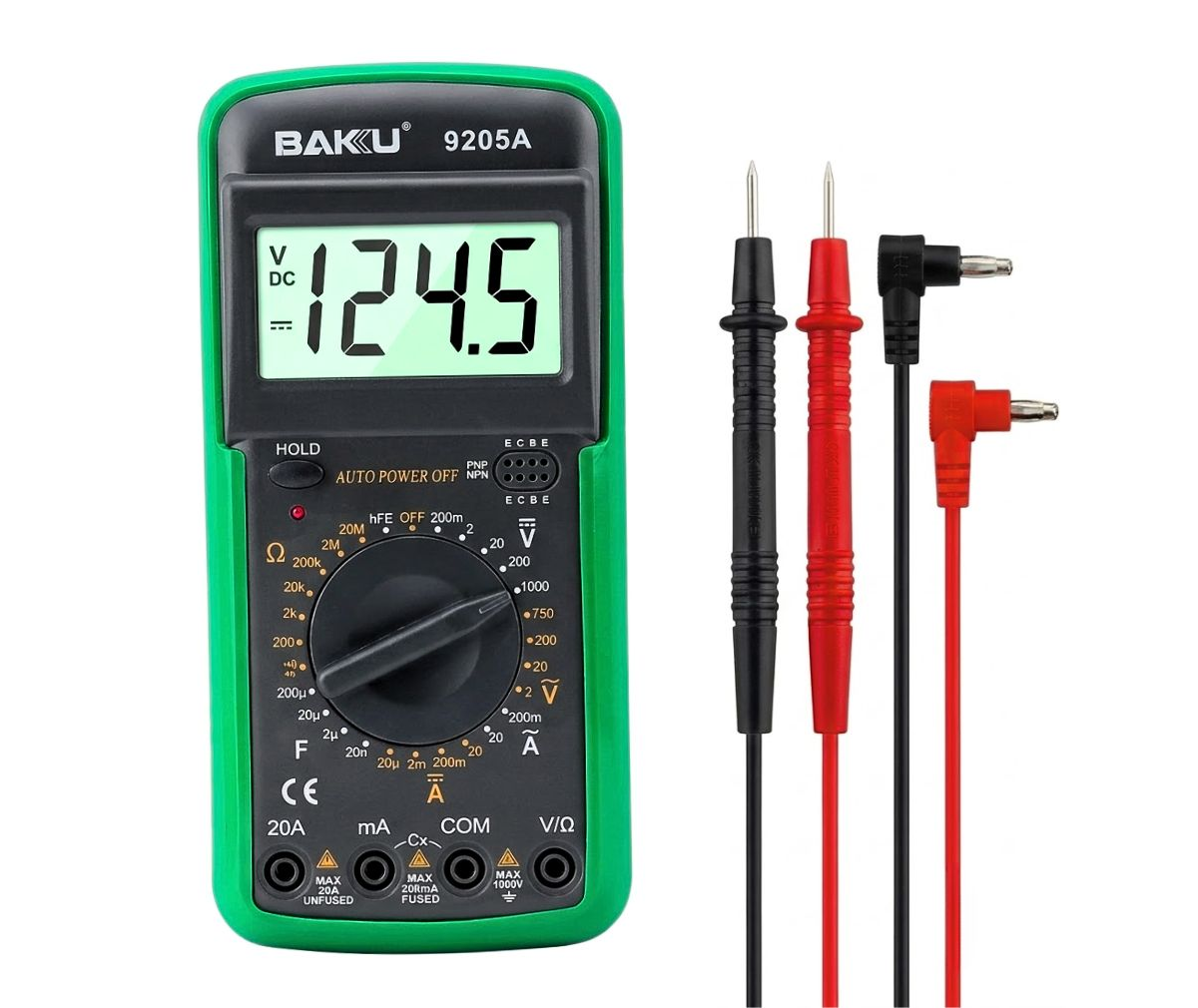 Multimetro Digital Baku 9205A Voltimetro Amperimetro 1000V 20A