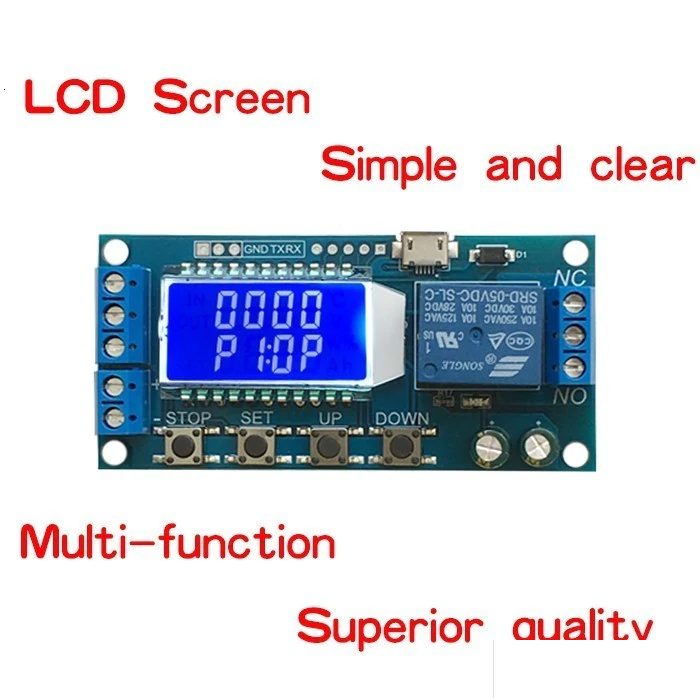 Temporizador programable, modulo rele con pantalla digital LED 12V, 24V