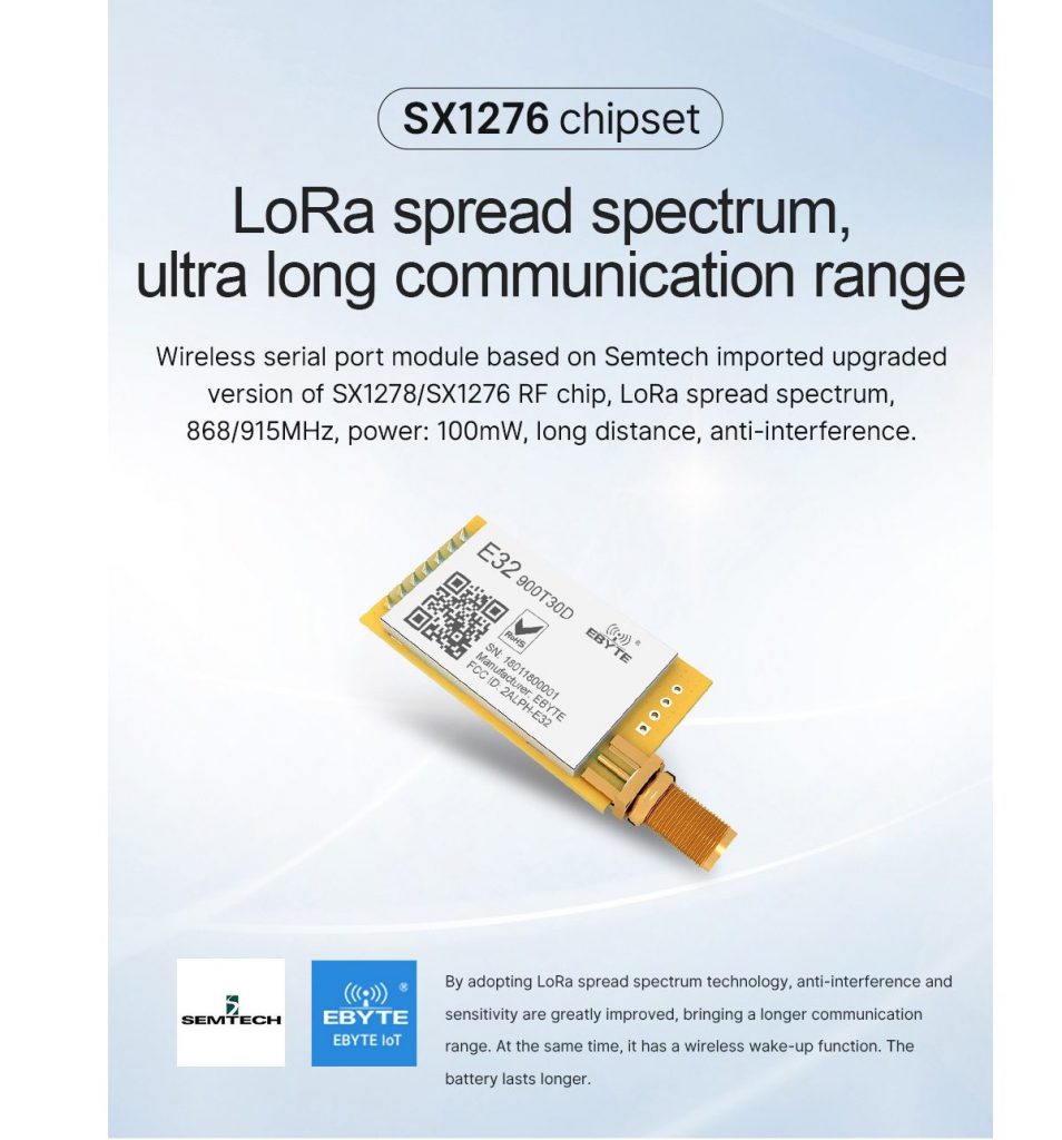 Transceptor Uart Lora 862MHz – 930MHz E32-900T30D SX1276 8Km – Yorobotics