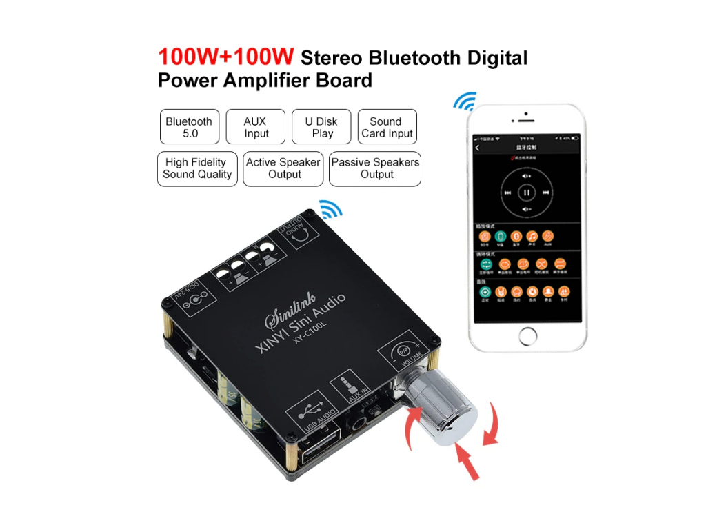 AIYIMA TPA3116 bluetooth 5 o Mini Audio Amplifier Board - 100Wx2 Stereo