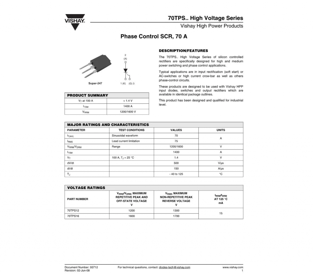 Transistor Triac SCR 70TPS12 1200V 70A TO-247 Alta Potencia - yorobotics
