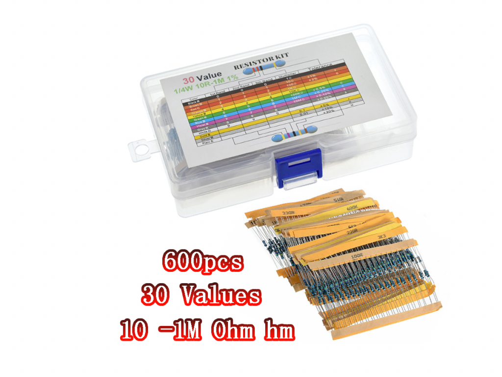 Kit Assortimento Resistore 400pz 1/2 W, Kit Resistore a Film in Fibra di Carbonio 16 Valori 10ohm-1Mohm
