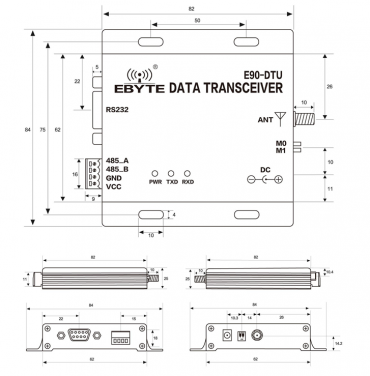 Modem Transceptor Lora RS232 RS485 E90-DTU(433L30) 433MHz 8km - Yorobotics