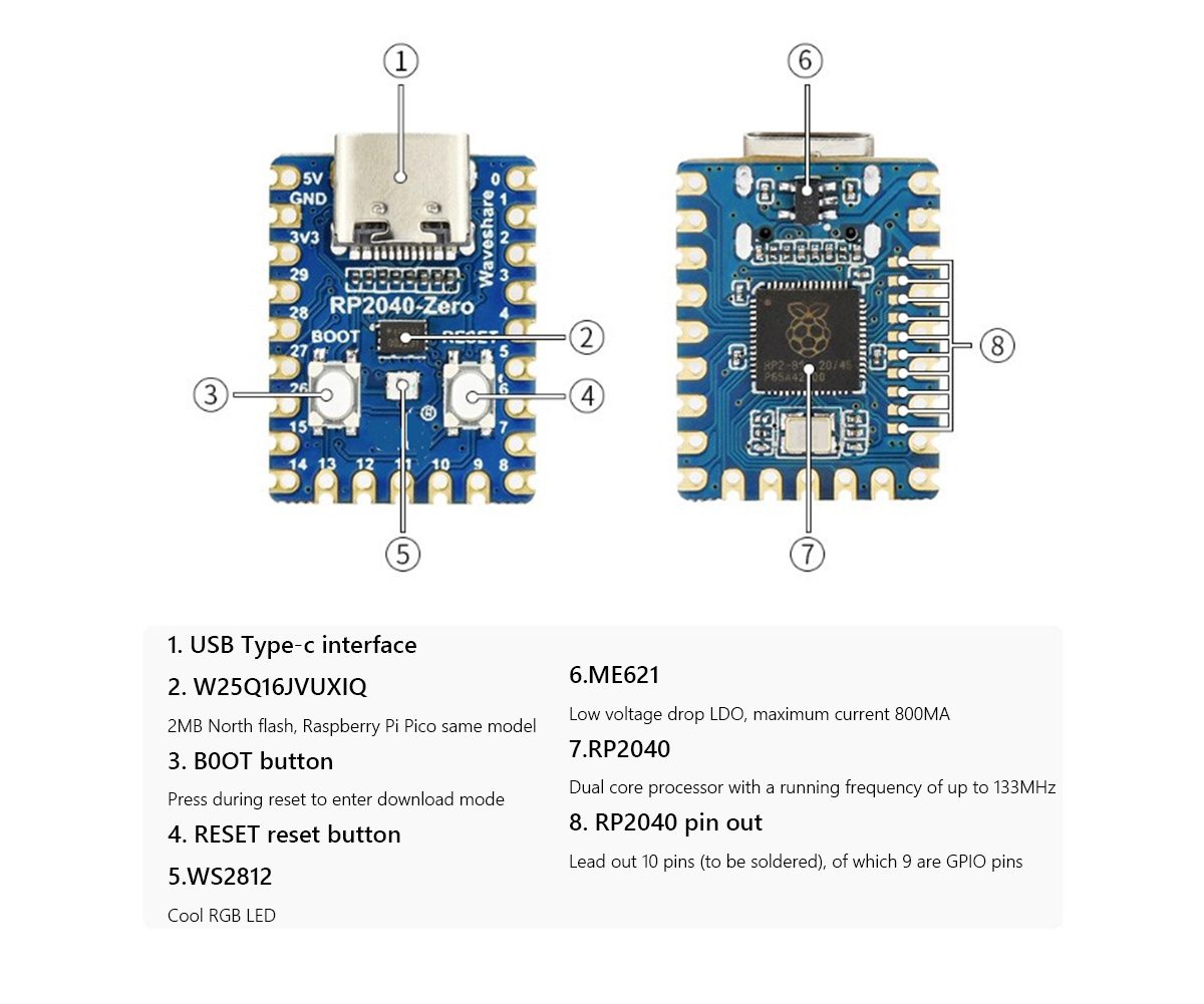 TARJETA DESARROLLO RP2040-Zero RP2040 MINI 1