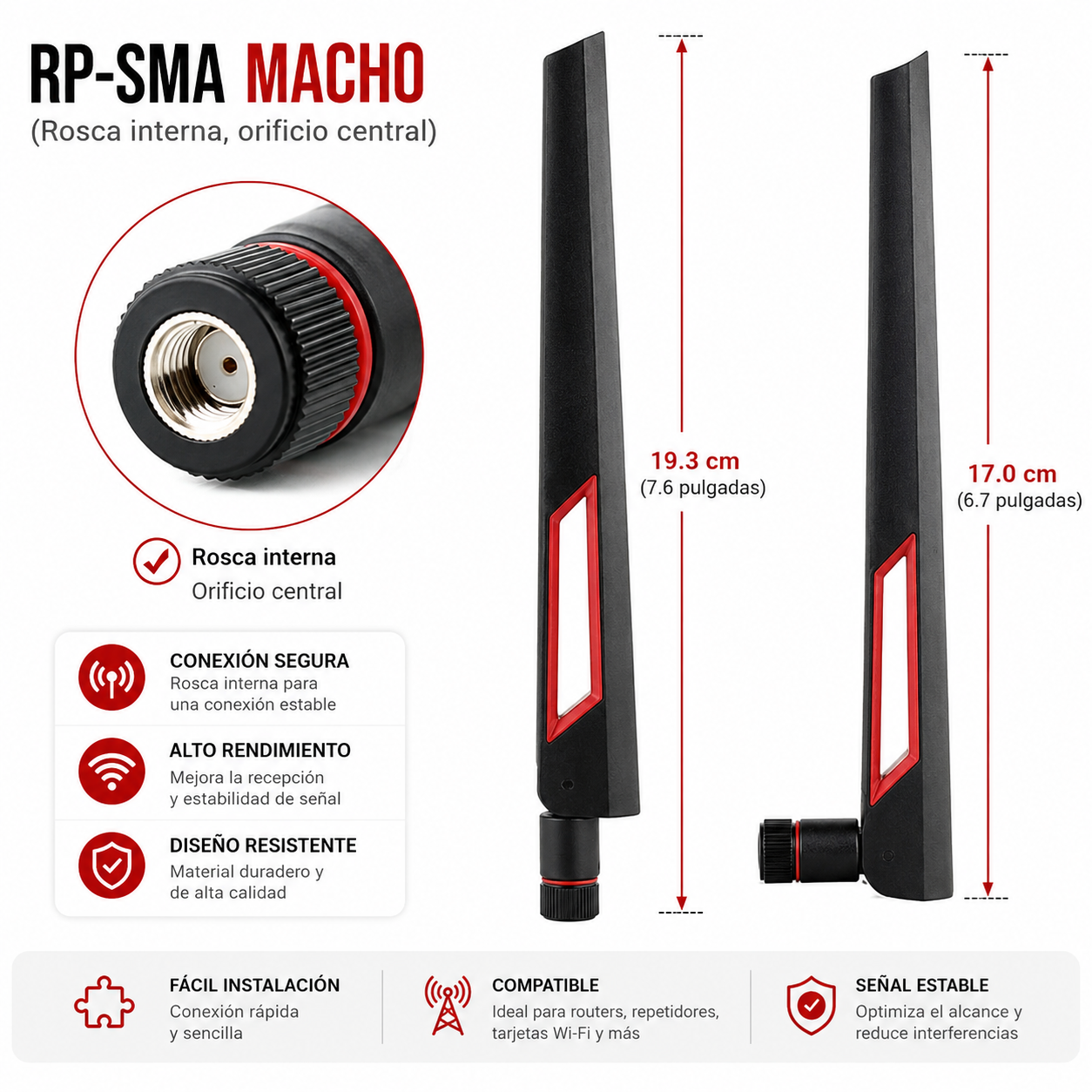 ANTENA WIFI DUAL BAND 2.4GHZ 5.8GHZ 8DBI RP-SMA MACHO 20cm 1