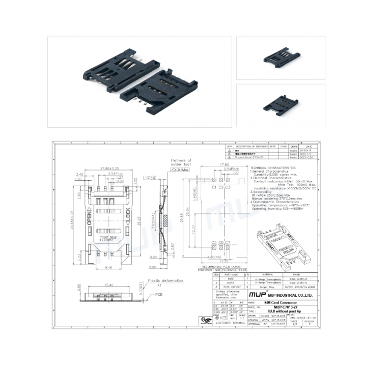 Conector Socket Sim Card 6 Pines Holder Smd Slim MUP-C7013 - yorobotics