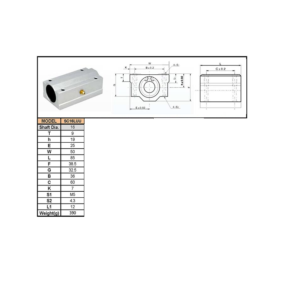 RODAMIENTO LINEAL SC16LUU LARGO 16mm2