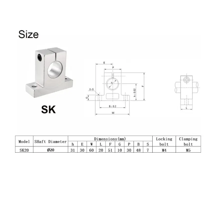 Sh20a Rool Soporte Rodamiento Varilla Lisa 20mm SK20 Eje SH20a Cnc - yorobotics