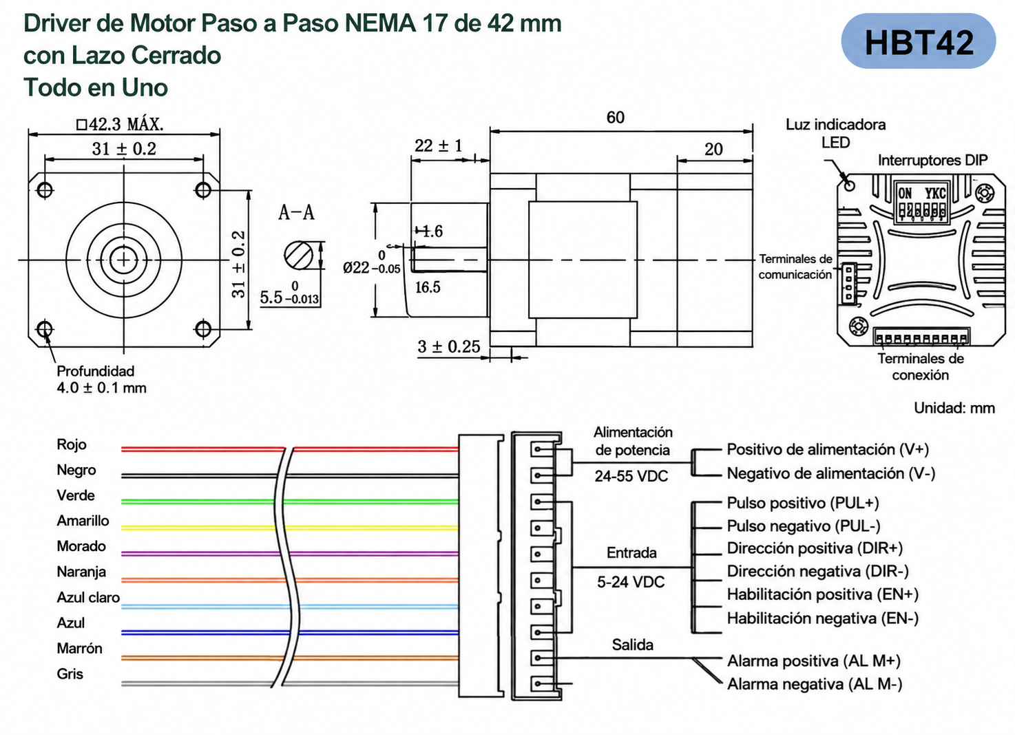 MOTOR PASO PASO CLOSED LOOP HBT4240C 0.4Nm 2.2A 48v 2